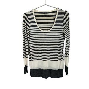 VINCE Deep Crewneck Top Oversized Shirt Knitted White Blue Stripes  Size XSmall